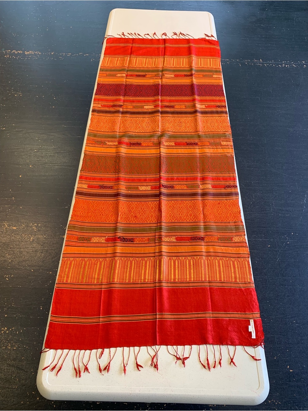 Handwoven Red and Orange Fringe Wrap Scarf